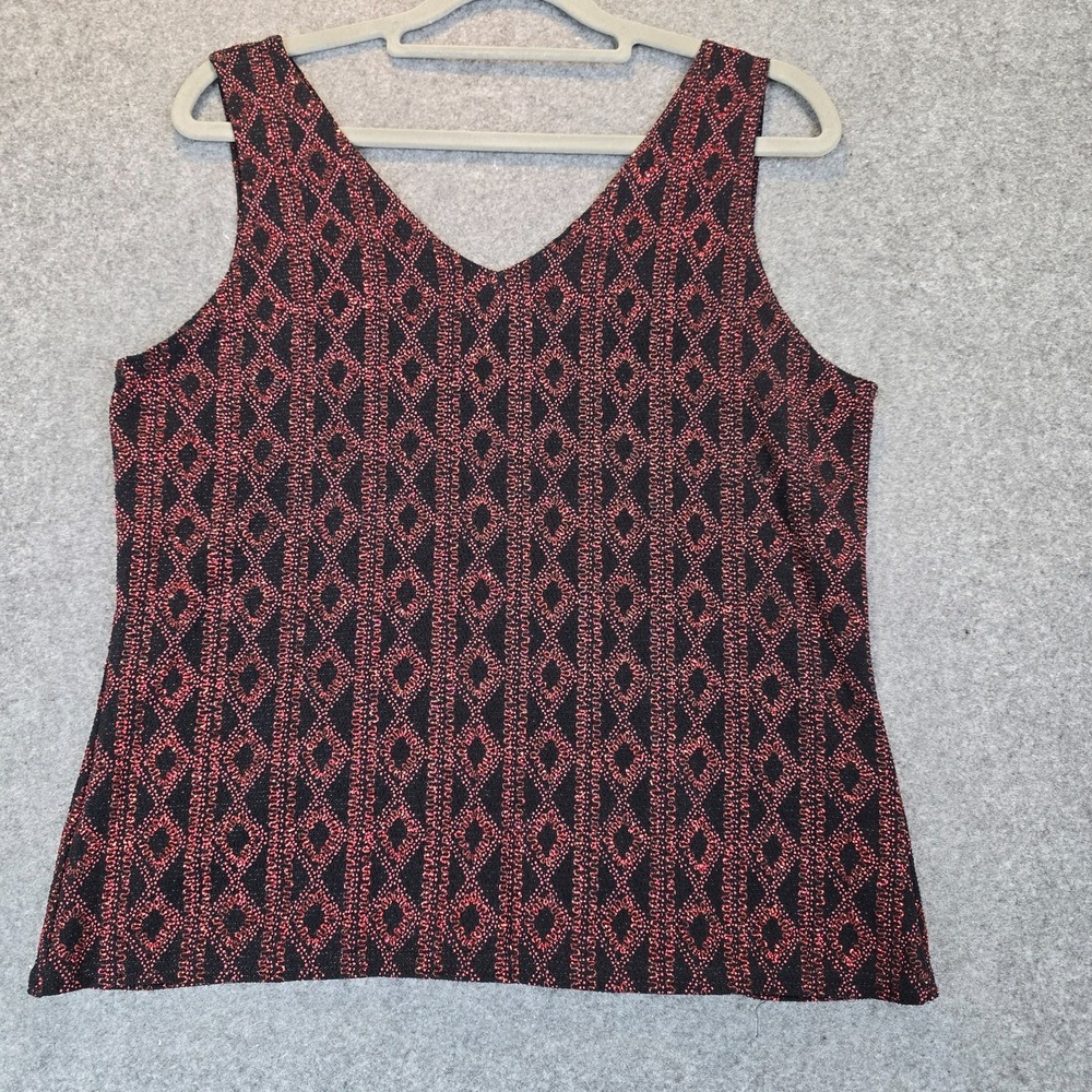Jump Apparel Tank Top Womens XL Black Red Geometric Print V Neck Wide Strap